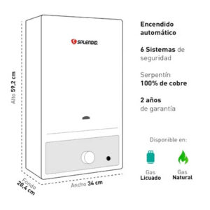 CALEFON 10 LTS. GAS LICUADO AUTOMATICO SPLENDID BEYOND 10L 2EV GLP - Imagen 5